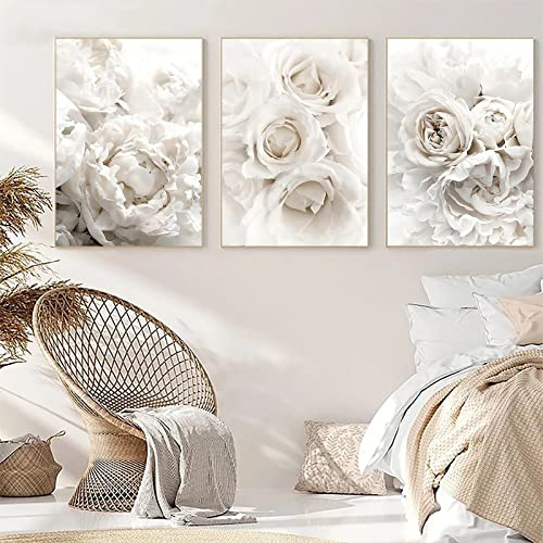Trayosin 3er Set Premium Poster Pfingstrose Weiße Blumen,Bilder Wohnzimmer Deko Schlafzimmer,Leinwandbild Kunstdruck Moderne Wandbilder Wanddeko Design Wand Bild,ohne Rahmen (50x70cm)