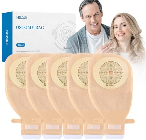 20 Pack Colostomy Bags, One Piece Ostomy Bag Ostomy Supplies, 15 mm - 70 mm Cut to Fit Drainable Pouches with Stick on Closure for Ileostomy Stoma Care