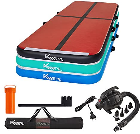 KM KM Fit Turnmatte Aufblasbar Airtrack Gymnastikmatte 4M Tumbling Matte Fitness-Matte inkl.Tragetasche, elektr.Luftpumpe&Flick-Set Yogamatte, Trainingsmatte UV-Beständig Turn- & Fitness Schwarz-Rot