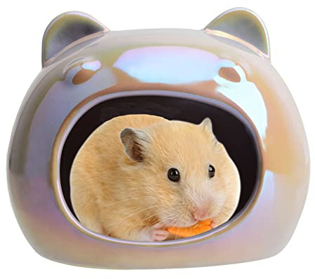 Uotyle Hamsterversteck großes Keramik-Hamsterhaus, niedlicher Bärenkopf, Hamsterlebensräume, ungiftig, glasiert, kühlende Höhle für kleine Haustiere (lila)