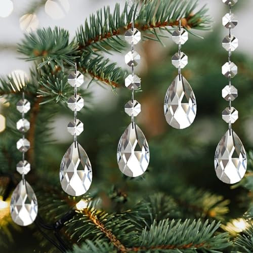 YIEUR 12 ciondoli acchiappasole con cristallo Suncatcher con 56 perline bianche ghirlanda, 38 mm, cristallo a goccia, lampadario, cristalli, prismi, per finestre e giardini