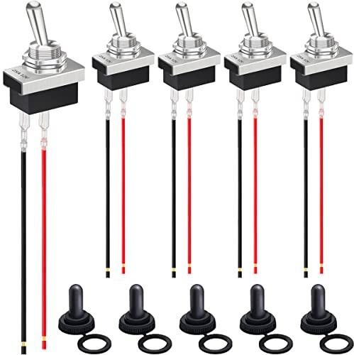 MKBKLLJY 5St. Kippschalter 2Pin DC 12V 25A SPST EIN-AUS 2Position mit Upgrade wasserdichte Abdeckkappe und verriegelte Terminal Drähte für Auto Auto Boot RV