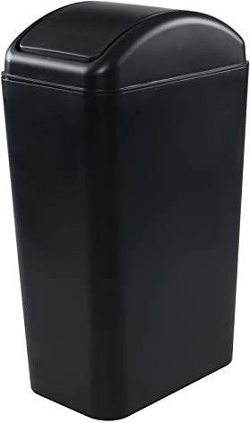 Leendines Waste Can with Swing Lid, 14 L Plastic Trash Bin (Black)