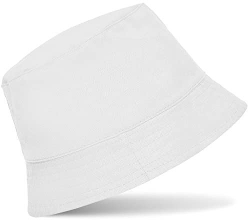 Hatstar Baumwoll Fischerhut mit Krempe | Sonnenhut | Sommerhut | Gartenhut | Anglerhut | für Damen und Herren (Weiss)