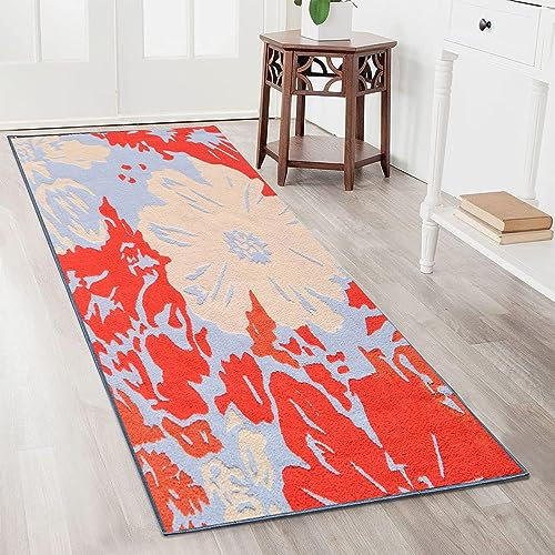 YANHONG Handwebteppich Läufer Teppich 110 x 350 cm rutschfest, robust & pflegeleicht Schmutzfangmatte Sauberlaufmatte mit Anti-Rutsch Unterseite für Esszimmer, Küche, läufer Flur, Rot