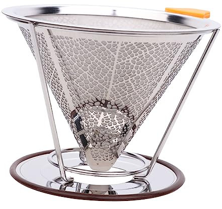 SUPVOX 1pezzi Filtro Per Caffè in Acciaio Inossidabile Doppio Livello Imbuto Filtrante Da Maniglia e Supporto Filtro Goccia Per Caffè Macinato