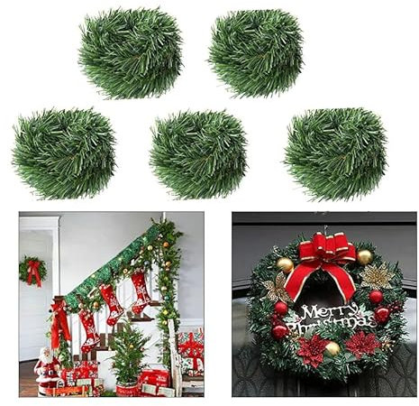 5 unds Guirnalda de Navidad Artificial 1.5 Metros de Largo,Guirnalda Verde Artificial, barandilla para escaleras, decoración navideña, Ventana,decoración navideña, para Interiores y Exteriores.