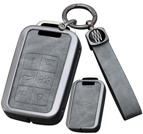 ontto Key Case Fits Volvo XC90 S90 XC40 V90 V40 S80 XC60 S60L V60 Keyless Go Leather Car Key Protective Cover Key Cover Key Case Car Accessories 6 Buttons Grey C