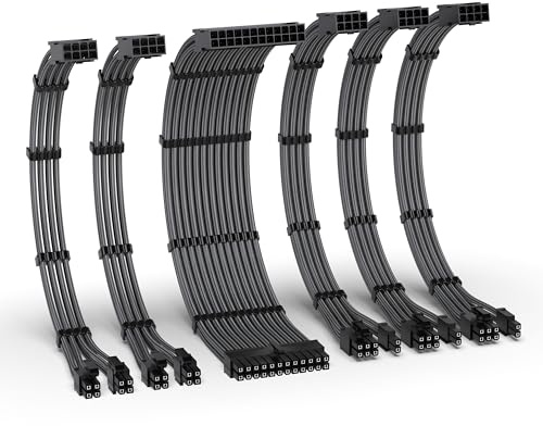 EZDIY-FAB Kit d'extension de câble PSU, câble d'extension d'alimentation 16AWG, 1x24Pin/2x4+4 EPS/3x6+2 PCI-E,Câble de Gaine PC personnalisé 300MM avec Peignes-Carbone
