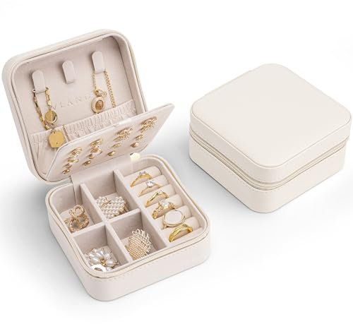 Vlando Petite Boîte à Bijoux pour Filles et Femmes - Organisateur de Voyage en Cuir pour Boucles d'Oreilles, Colliers, Bagues - Cadeau de Mariage
