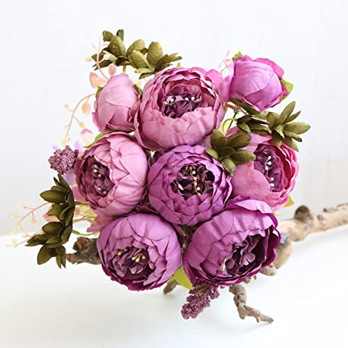 JOYHAZE Künstlicher Pfingstrosenstrauß, 48,3 cm, Seide, große Pfingstrosen, Kunstblumen mit Knospen für Hochzeit, Zuhause, Party, Büro, Tischdekoration, DIY-Blumenarrangements (Lila)