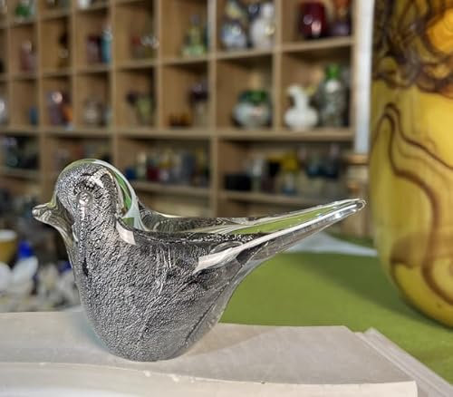 DECRZPB Farbige Glasurkunst graue Vogel-Schwalbe Spatz Glasfigur handgefertigt mundgeblasenes Glas Briefbeschwerer Geschenk zum Geburtstag Heimdekoration Tischdekoration