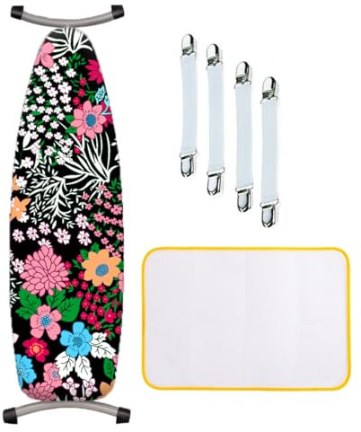 ZJBKX Bügelbrettbezug für Dampfbügelstation, geeignet für Bügelbrett von 30-45 cm x 110-125 cm, mit 4 Spannern, 1 Bügeltuch