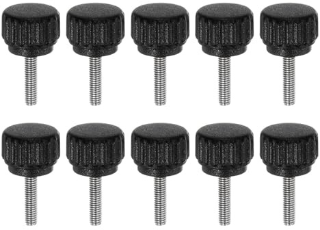 sourcing map 10pcs Knurled Clamping Knobs Thumb Screws M3 x 12mm Metric Male Thread 13mm Matte Plastic Head 304 Stainless Steel Stud Hand Threaded Knob Thumbscrew Handle, Black
