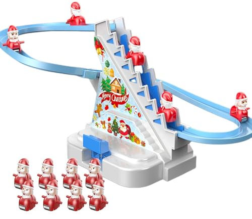 Teksome Elektrische Weihnachtsmann-Kletterleiter, Elektrischer Kletter-Weihnachtsmann mit Musik | Santa Christmas Rolltreppe batteriebetrieben - Automatisches Achterbahn-Spielset, Leiterklettern,