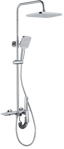 BiaoTeng Colonne de Douche pour Baignoire avec Robinet Monocommande Robinet de Baignoire Laiton Ensemble de Douche avec Mitigeur Argent