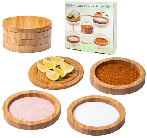 USEEKRIL 1 Piece 3-Tier Bamboo Margarita Salt Rimmer Set,Salt&Sugar Rimmer for Cocktails Drinks,Cocktail Glass Rimmer Tools with Magnetic Swivel Lid for Bartenders,Home Bar,Parties
