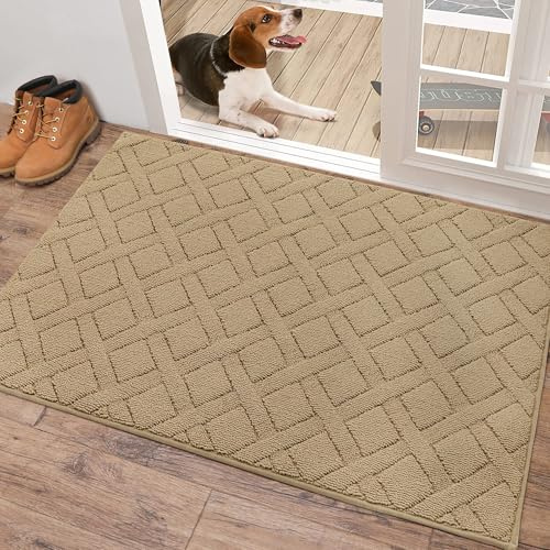COSY HOMEER 80 x 120 cm Paillasson Interieur Entree Antidérapant et Anti-Salissures, Lavable en Machine, Tapis Absorbant pour Chien, Tapis d'Entrée Intérieur, Beige