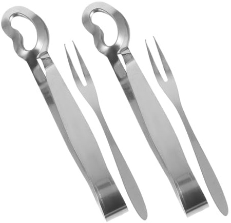 PRETYZOOM 4pcs Escargot Snail Tongs Forks Set Stainless Steel Snail Tools for Seafood Appetizers Restaurant Home Use