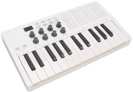 Tragbarer Bluetooth MIDI -Tastatur -Controller, 25 Taste MIDI -Controller mit 8 Backbeleuchtung Drum Pads & 8 Knopfs für Musikermusikproduktion
