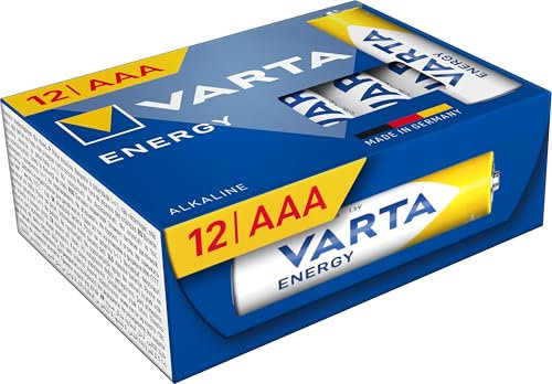 VARTA Piles AAA, lot de 12, Energy, Alcalines, 1,5V, Cube, emballage recyclé à 90%, pour des besoins de base simples, Made in Germany