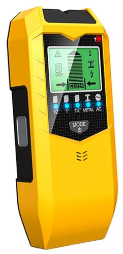 Escáner de pared de los estudios alta sensibilidad detector de metal pequeño ajustable con pantalla LCD y alarma de audio detección de cable de CA para paredes herramientas de techos, amarillo