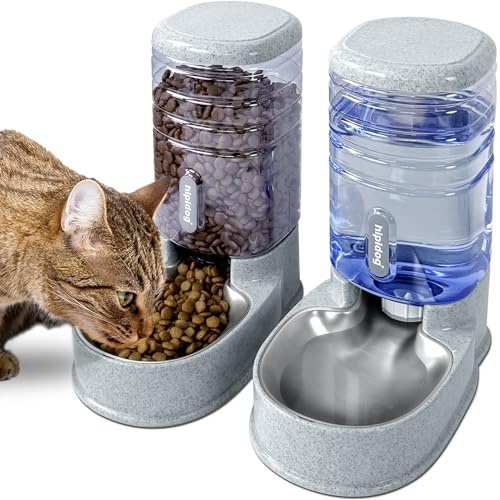 Automatic Pet Feeder Small&Medium Pets Automatic Food Feeder and Waterer Stainless Steel Bowls Set 3.8 L, Travel Supply Feeder and Water Dispenser for Dogs Cats Pets Animals