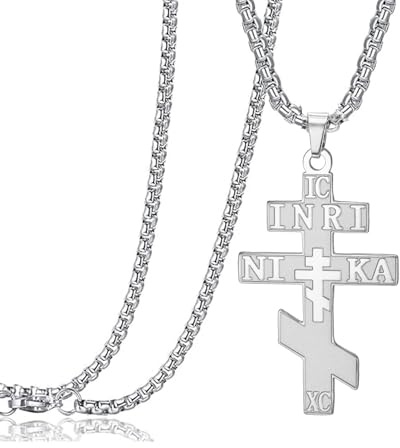 EUEAVAN Russisch-orthodoxe Kreuzkette IC XC NIKA Östliches Kreuz Jesus Christus Anhänger Griechisch-byzantinisches Amulett Retro-religiöser christlicher Schmuck Katholisches Geschenk