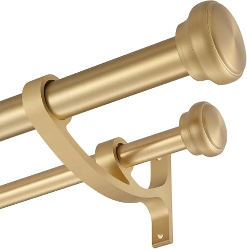 Barra de Cortina Doble,Barra de Tensión,Barra Para Cortinas,Barra Telescópica,Barra con Soporte,Barra con Remate,Moderna Duradera,para Dormitorio(Size:90cm,Color:Oro)