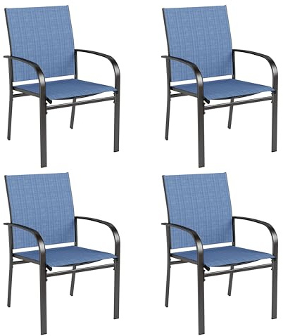 PHI VILLA Gartenstühle 4er Set Gartensessel Outdoor Blau Textilene Gewebe | Terrassenstühle Breite Sitzfläche, Ergonomische Rückenlehne, Rostbeständig, für Balkon, Pool, Garten Terrasse