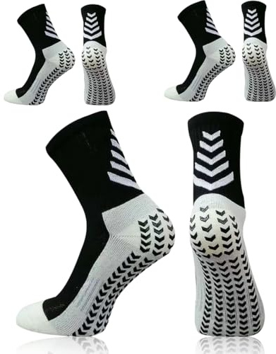 WUMZIRA 3 Paia Calze Antiscivolo Calcio Uomo 37-46, Calzini Grip Calcio in Silicone Grip Anti Vesciche Calzini Sportivi Donna Traspirante Calze Antiscivolo Calcio per Ciclismo Trekking - Nero