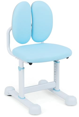 COSTWAY Schreibtischstuhl Kinder, Sitzhöhe 35-43 cm verstellbar, Kinderschreibtischstuhl mit doppelter Rückenlehne, armloser Bürostuhl ohne Rollen, Kinderstuhl für Jungen & Mädchen ab 3 Jahren (Blau)