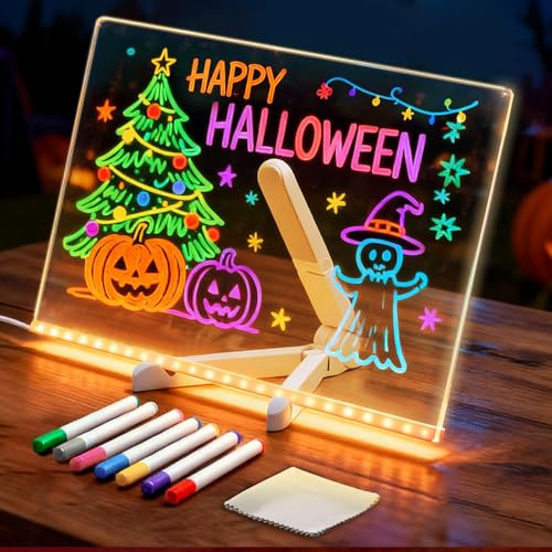 LED Drawing Board for Children, 2026 New LED Note Board with Colors Doodle Glow Board, Light Up Drawing Board with 7 Markers Pen & Tripod, Kids Gift for Birthdays,Christmas,Halloween (11.8x7.9in)
