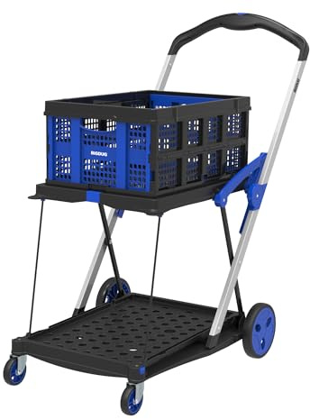 BiGDUG Folding Box Trolley - Foldable Hand Cart Two Layers Flat Beds - 1080H x 600W x 1000D mm - 90 kg Capacity - With 1x Folding Box