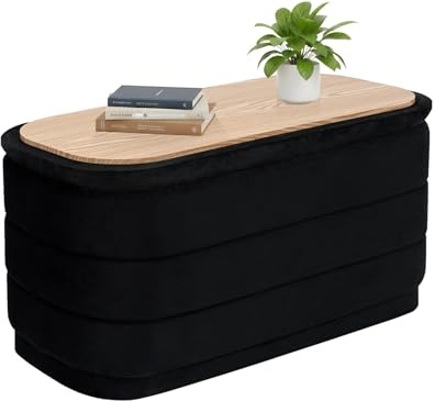 Bonlife Storage Ottoman Bench - Folding Foot Rest with Hidden Storage, 76cm | Ottoman Coffee Table, Velvet End of Bed Bench, Easy Assembly, Foostool for Living Room, Bedroom, Entryway, Black, 76x38x38cm