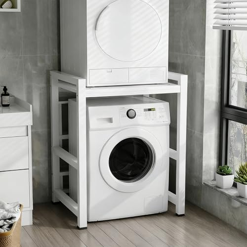 Meuble Machine à Laver et Seche Linge, Superposition Lave Linge Seche Linge, 3 Hauteurs Réglables, pour Buanderie Salon Salle De Bain Cuisine Balcon(Roller Model - White a)