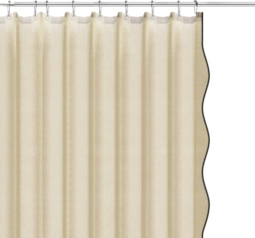 WYYFXY® Braun Duschvorhang 180×180cm Duschvorhang Leinen Struktur Shower Curtain Wellenförmiger Rand Badevorhang Badezimmer Vorhänge Duschvorhänge Wasserdicht mit 12 Duschvorhangringe, für Badezimme