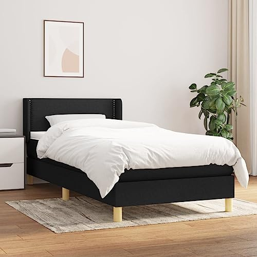 Frdhee Bettrahmen Seniorenbett,Boxspringbett mit Matratze Schwarz 100x200 cm Stoff,Plattformbett für Schlafzimmer,Gästezimmer,Geräuschfrei