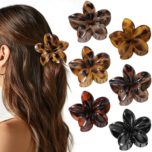 Blumen Haarspangen Damen, 6 Stück Blumen Haarklammern Set, Blumenhaarspangen Hawaii, Hair Claw Clips Flower für Sommer Accessoires, Geburtstag, Hochzeit, Party (A)