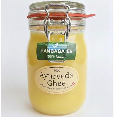 Hasanbaba Ghee Ayurvedico – Burro Chiarificato da Latte Fieno delle Alpi 5× Oro Artigianale Senza Lattosio Keto & Paleo Vetro con Chiusura a Molla (900 g, Bregenzerwald Austria)