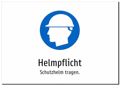 Helmpflicht - Schutzhelm tragen. – Aluminiumschild A5: 210x148mm – Mit Grafik und Text