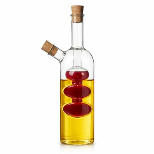 Topshop24you Öl- und Essigflasche aus Glas 2-in-1, Ausgießer mit Korken, dekorative Form (Kammern)