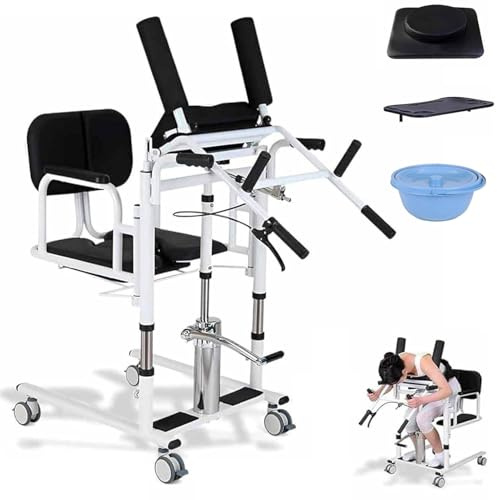 Hydraulisk Patient Lyft Överföringsstol För Hem, Funktionshindrade Hjälpmedel Sjuksköterskapsstol, 180 ° Delad Säte, Höjd 41-65cm, 4 Låsbara Hjul, Avtagbar Kudde Och Bäddpanna, 440lbs (200kg) Last