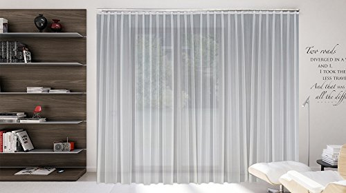 Sun World Maßgeschneiderte weiße Voile Store Gardine, inklusive Blei und Automatik Faltenband 1:2,5, 3er Falte, Vorhang nach Maß, Höhe 90 – 295 cm (250x350cm/HxB)