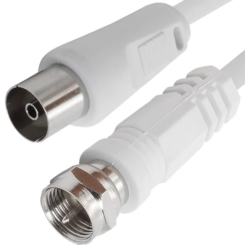 CABLEPELADO Câble antenne-satellite | Câble TV Sat 75 Ohm | Connecteur coaxial femelle vers connecteur type F mâle | HDTV, DVB-T2, DVB-C, S, TV et radio | Blanc | 1,50 m