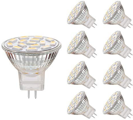 EKSAVE MR11 - Lampadina a LED 3,5W, equivalente a lampadine alogene da 25-35W, GU4.0 Base 12V, 350lm, fascio luminoso da 120°, da incasso, illuminazione su rotaia, luce bianca calda (3000K, 8pezzi)