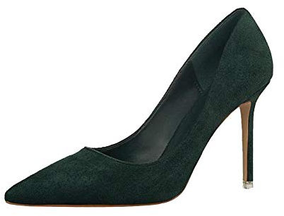 Dammocka utseende hög klack spets stängd tå stilett elegant party abborre kontorsarbete pumps, Grön, 35 EU