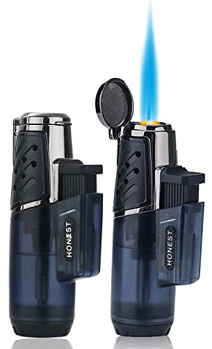 Jet Torch Lighter Windproof Turbo Strong Flame Gas Butane Refillable Torch Lighter with Butane Window Gadgets for Men (2 PACK) (2 Pack Black)