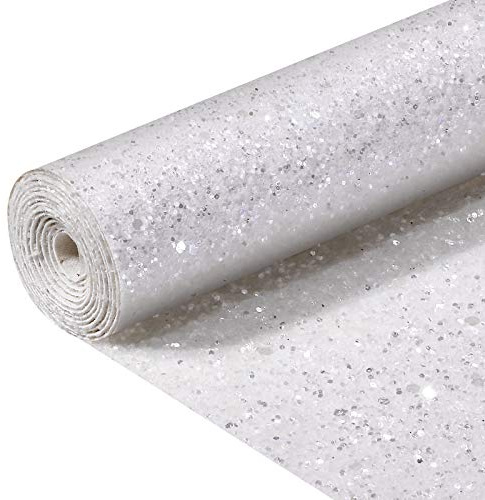 SOV Ultra Chunky Glitter Fabric Vinyl Sparkle Faux Leather Perfect for Key Chain Bows Craft Bag Cover Sewing Patchwork DIY Craft Thick Canvas Back 8” x 53” (21cm x 135cm) 1 Roll (White)