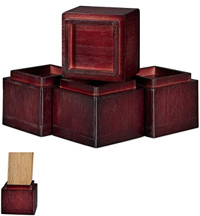 Relaxdays Set de 4 Elevadores Mesa, Silla, Cama, Muebles, Alza, Taco, Bambú, 8,5 cm Elevación, 10x11,5x11,5 cm, Marrón